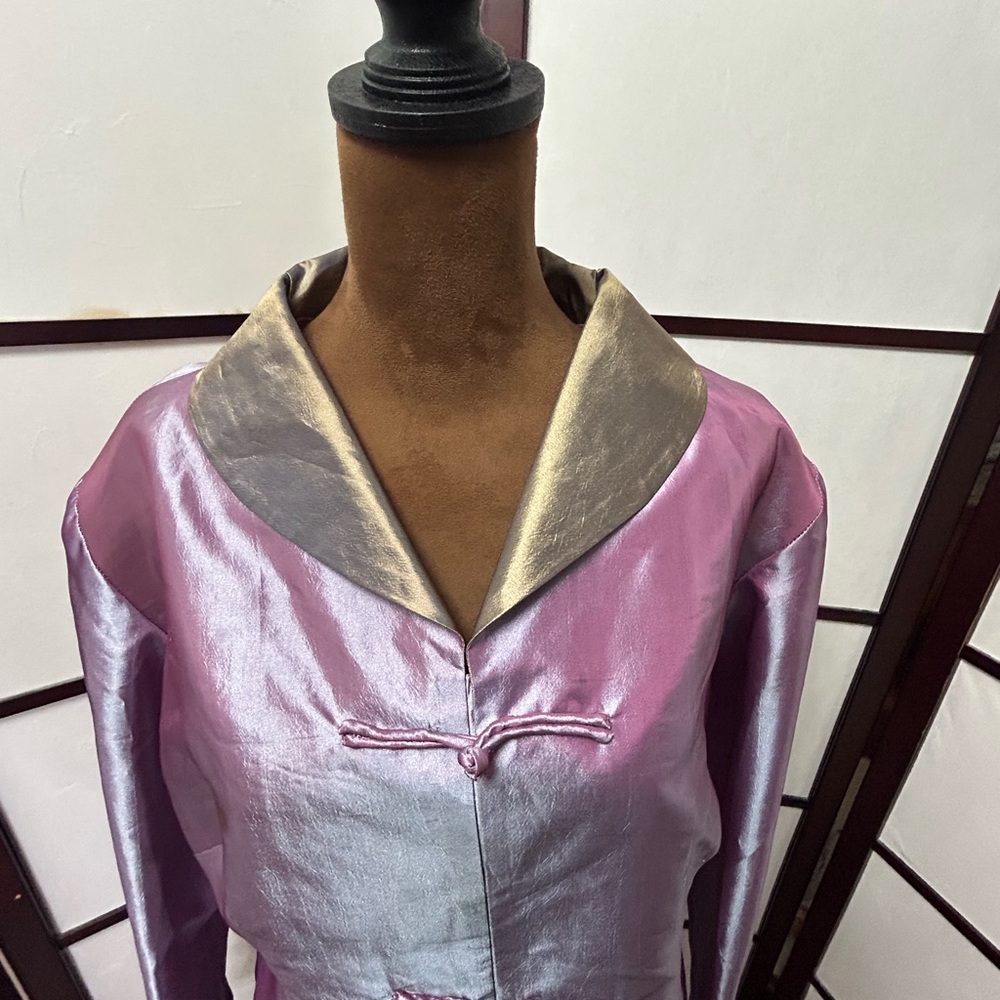 Good Orient Lavender Satin Blouse with Gold Accents